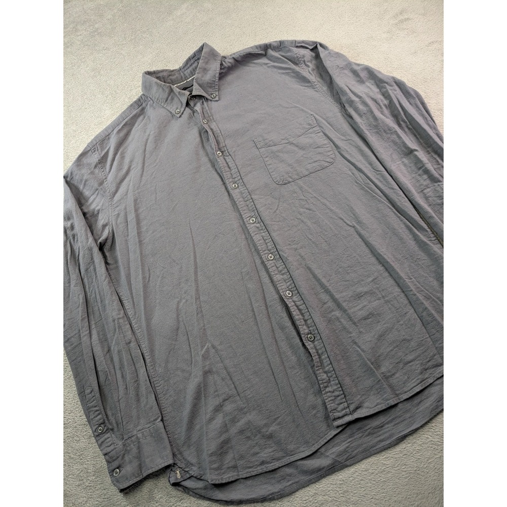 American Tall Mens XL Tall Grey Cotton Linen Blend Button Down Long Sleeve Shirt